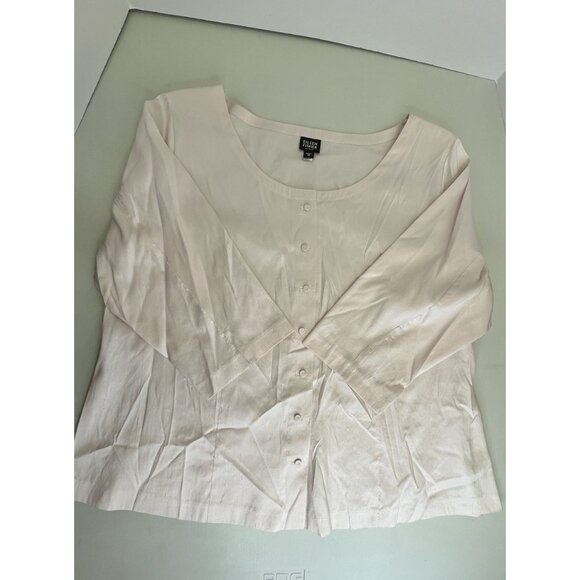 Eileen Fisher Woman Textured Silk Blouse Tunic Button Up Size 1X Pink Side Slit - Picture 10 of 14
